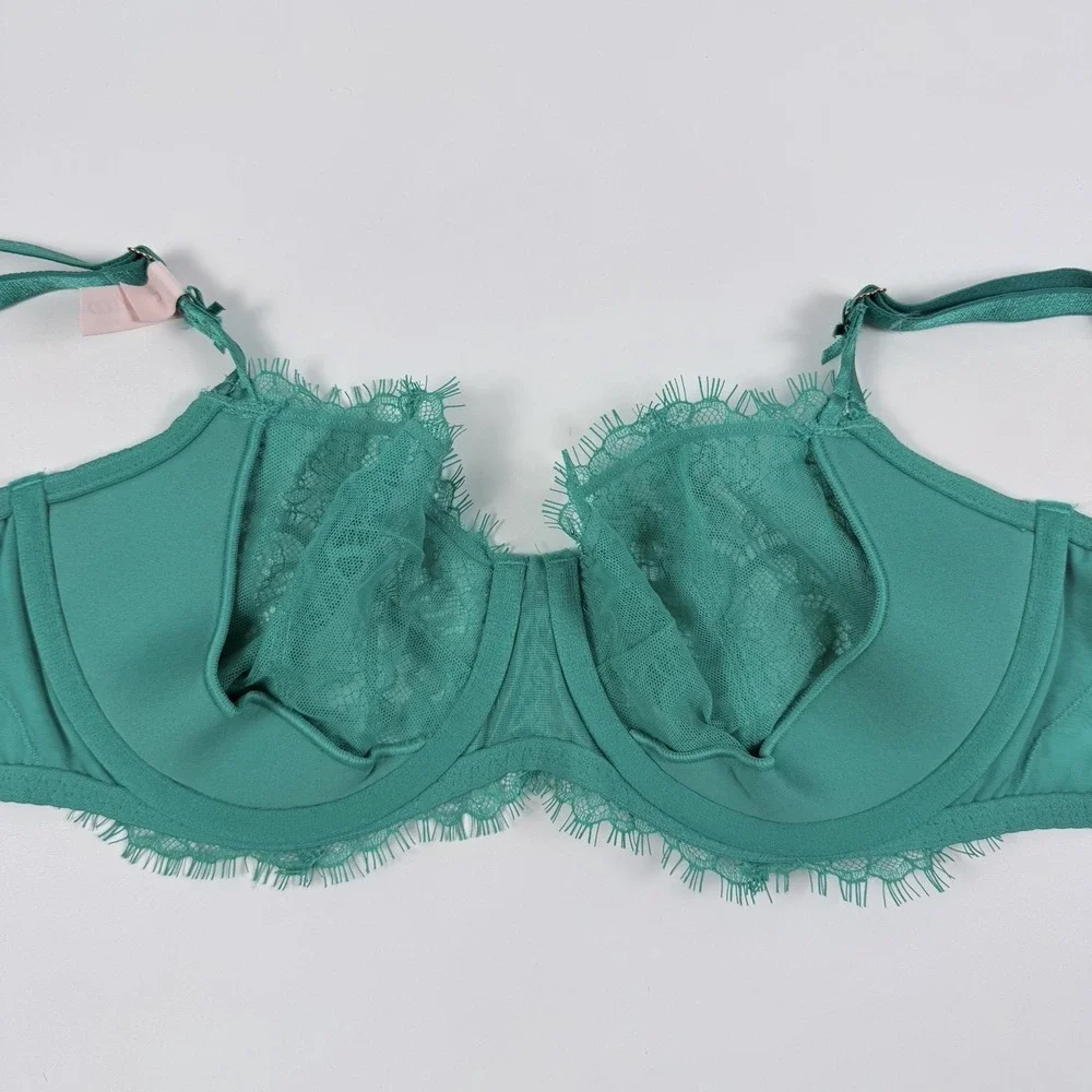 Victoria's Secret Dream Angels Unlined Uplift Sling Lace Bra Emerald Green 32DDD